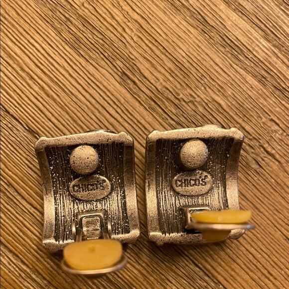 VTG Chico’s Half Hoop SilverTone ClipOn Earrings AB & Black Crystals - Picture 4 of 8